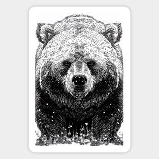 Bear Grizzly Wild Nature Illustration Line Epic Illustration Line Art Magnet